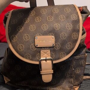 Adrienne Vittadini Monogrammed Tan‎ and Brown Backpack